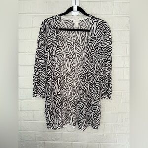 CHICO’S Womens Animal Print Open Cardigan/kimono Black white Sz XL (3) ✨